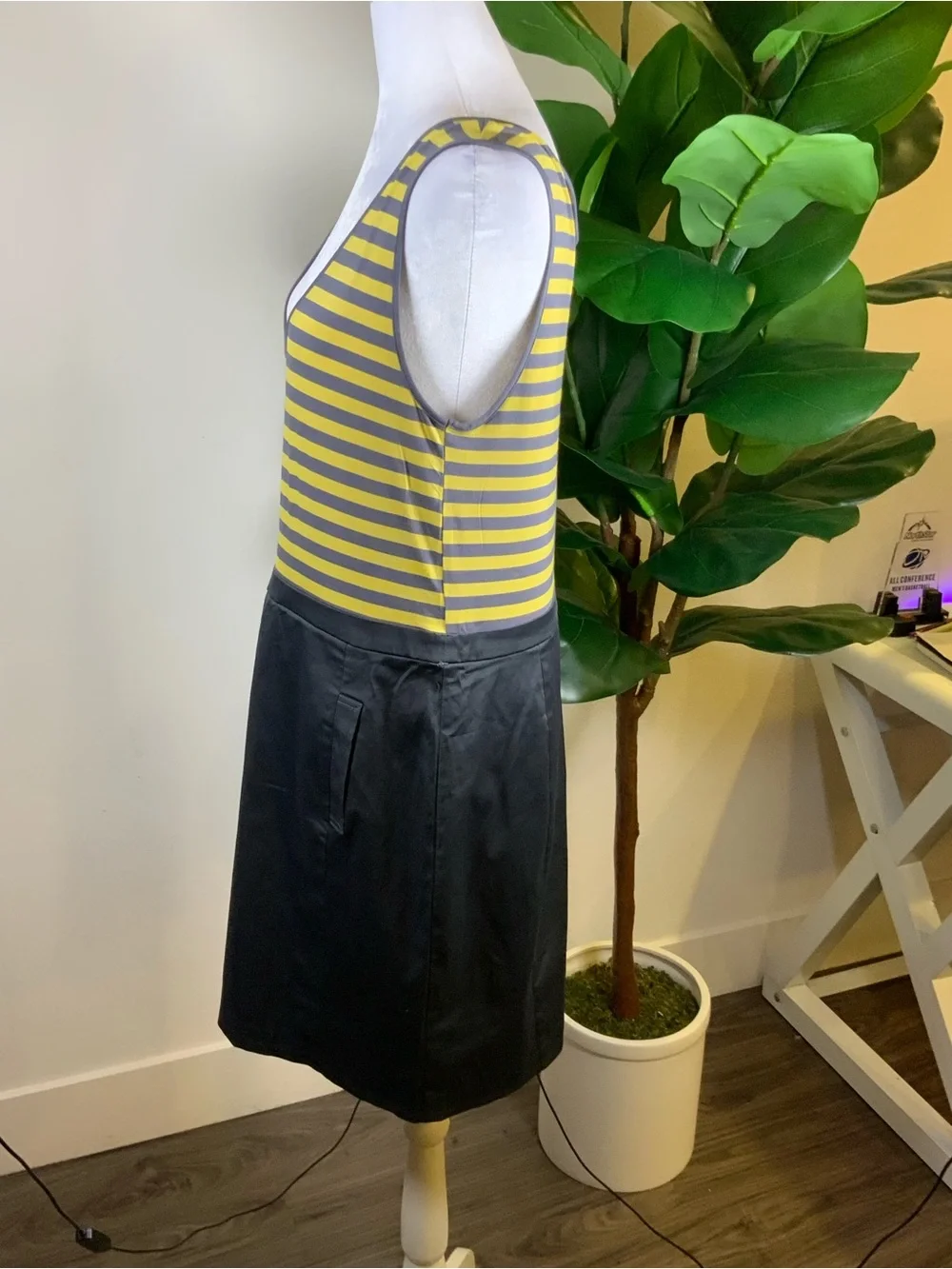 BCBGMaxAzria Yellow and Gray Striped Tank-Pencil Skirt